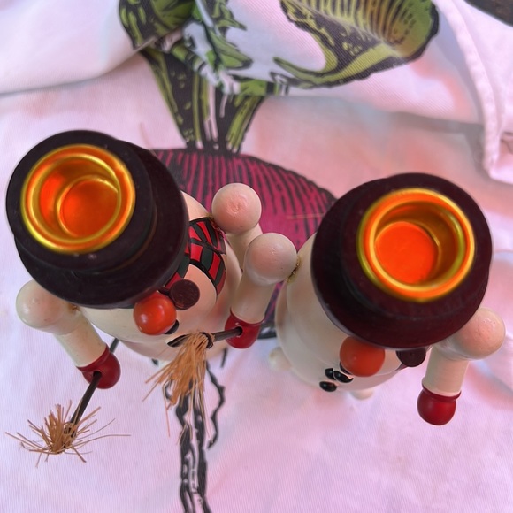 Christmas Candle Sticks Snowmen Painted Wood - Picture 7 of 13
